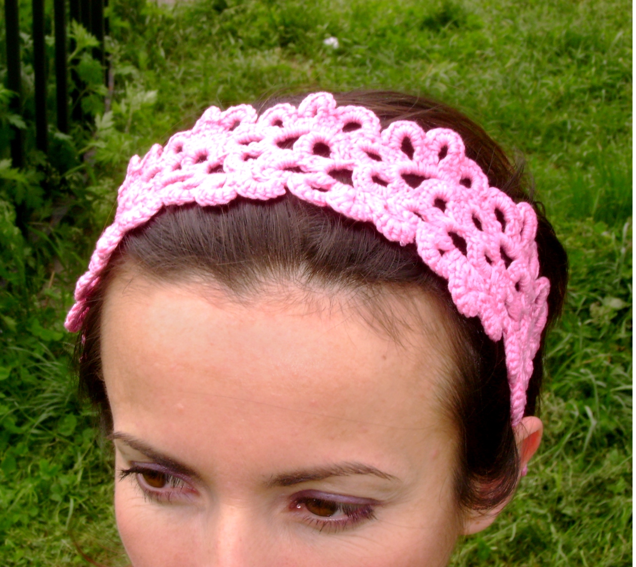 			Crochet girly pink lace headband			